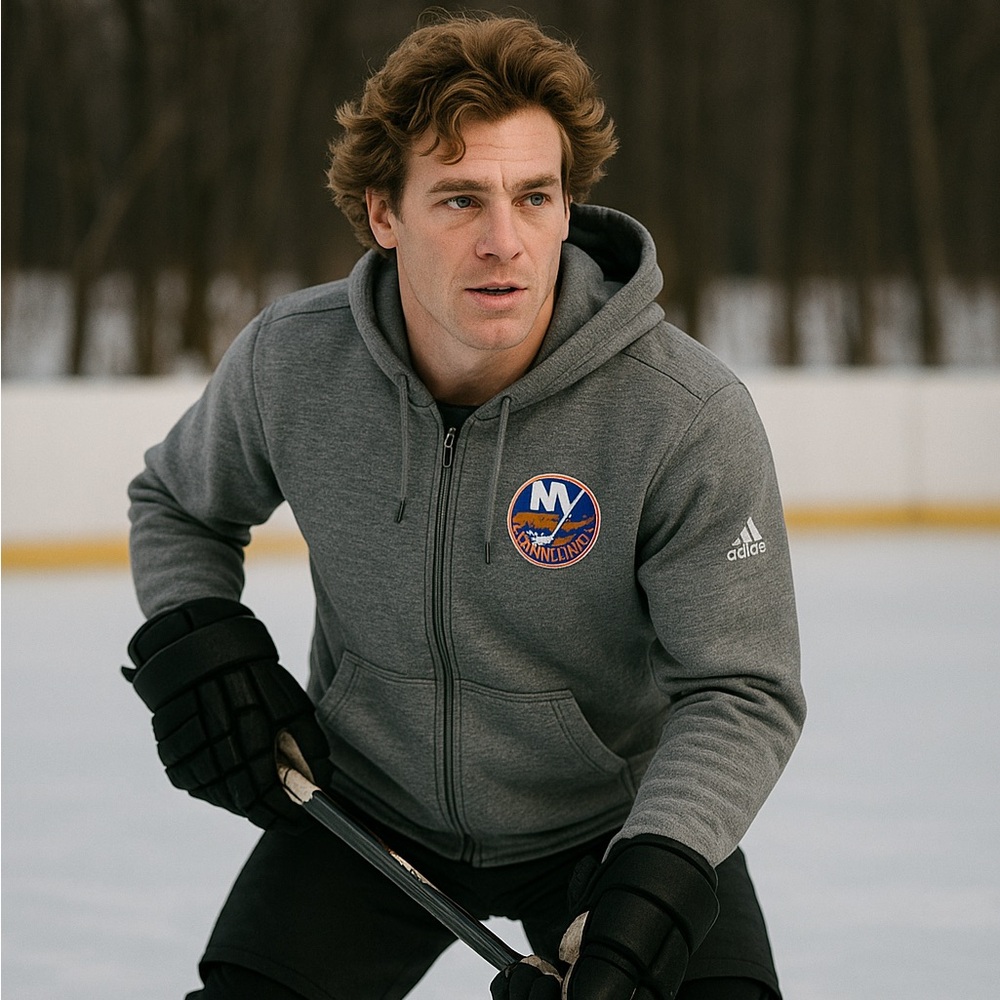 New York Islanders Jacket Mens Medium Gray NHL Hockey Full Zip Hoodie Adidas